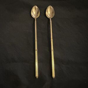 Set of 2 Gold-Tone Electroplated Faux Cane Cocktail Spoons – Mid-Century Style